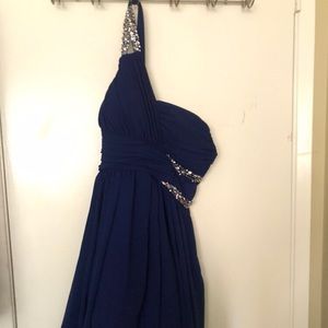 Navy blue chiffon high low dress.